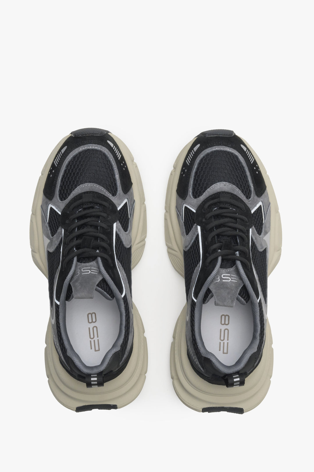 Women's black and grey ES8 sneakers - top view presentation of the model.