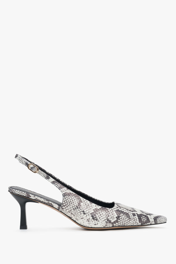 Women's Black and Grey Leather Slingback Pumps with Animal Print Estro ER00117230.