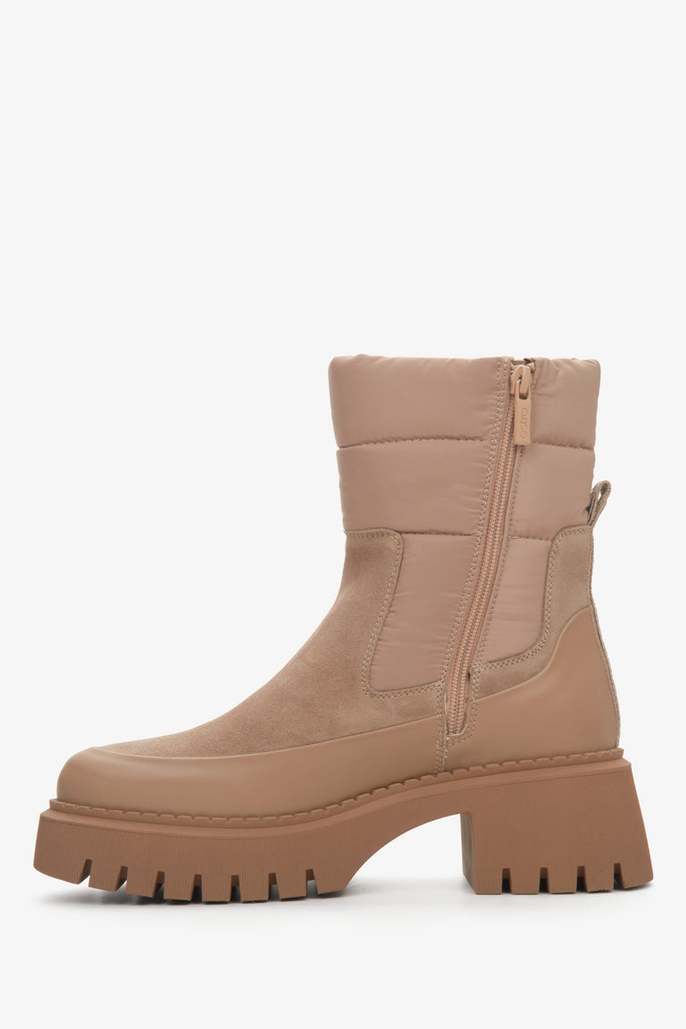 Brown Estro women's winter boots on a stable platform - shoe profile.