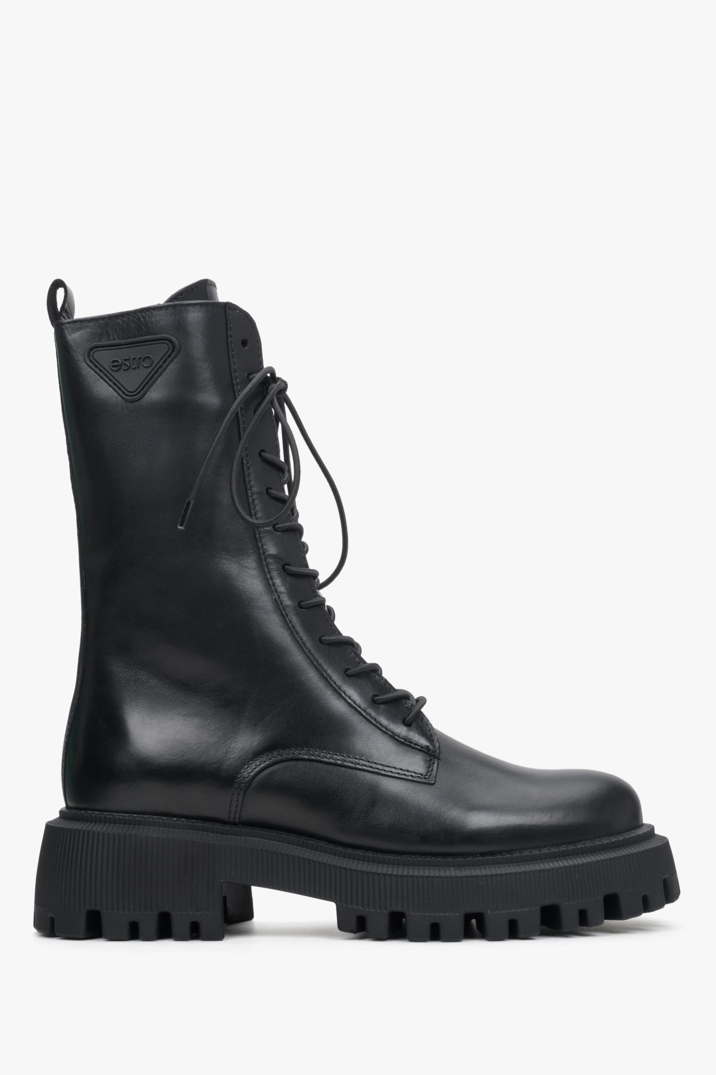 Women's Black High Leather Boots Estro ER00113495.