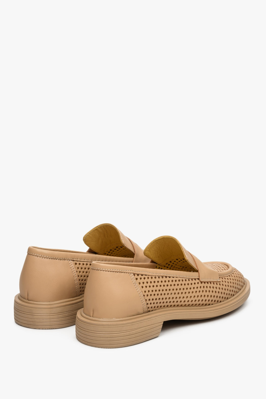Women's Brown Leather Perforated Loafers for Summer Estro ER00112828