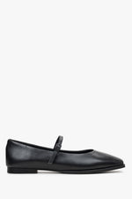 Women's Black Leather Ballet Flats with Buckle Estro ER00114684.