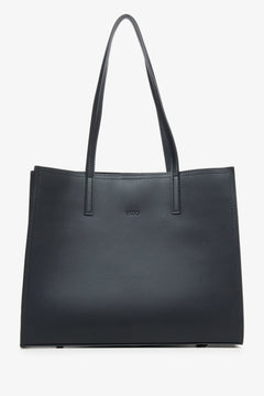 Women's Black Leather Shopper Bag with a Matte Finish Estro ER00115673.