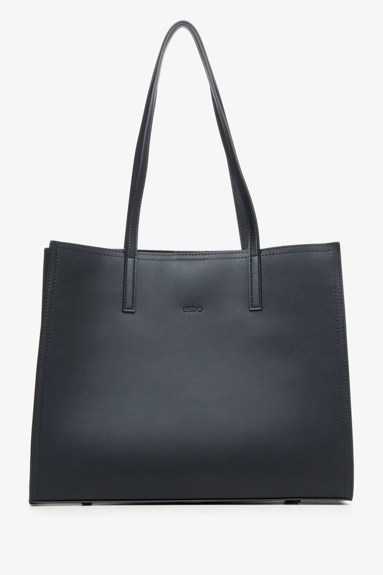 Women's Black Leather Shopper Bag with a Matte Finish Estro ER00115673.