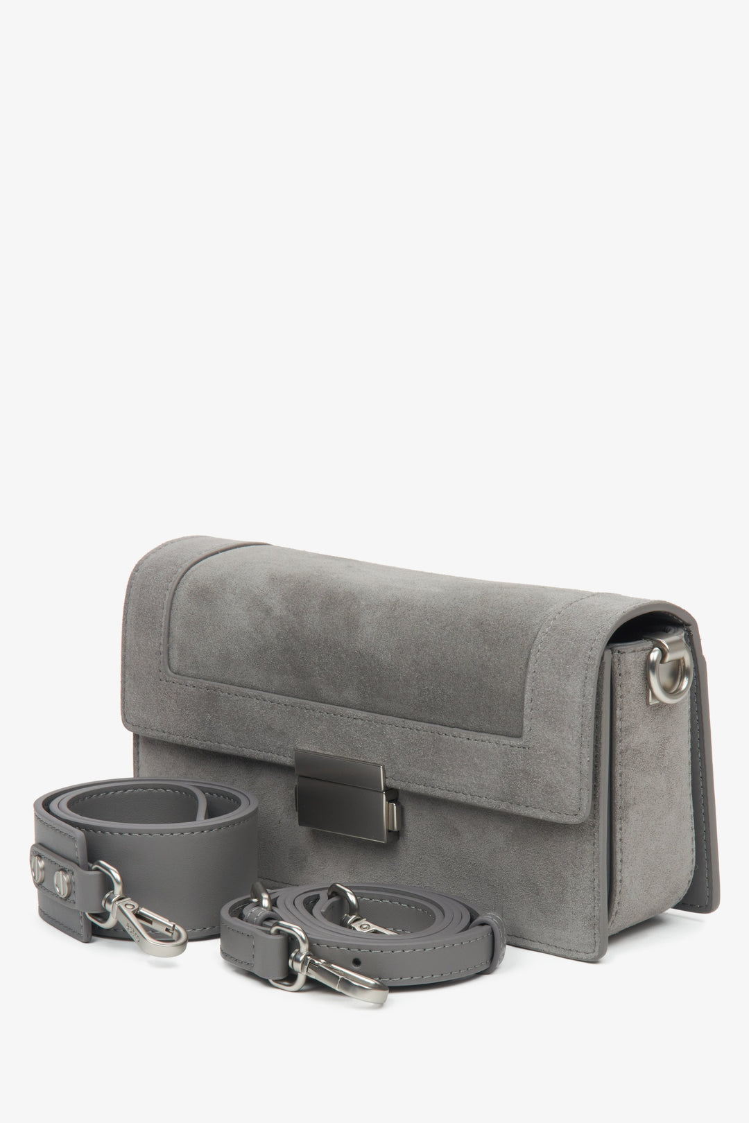 Women's grey leather and velour bag Estro.