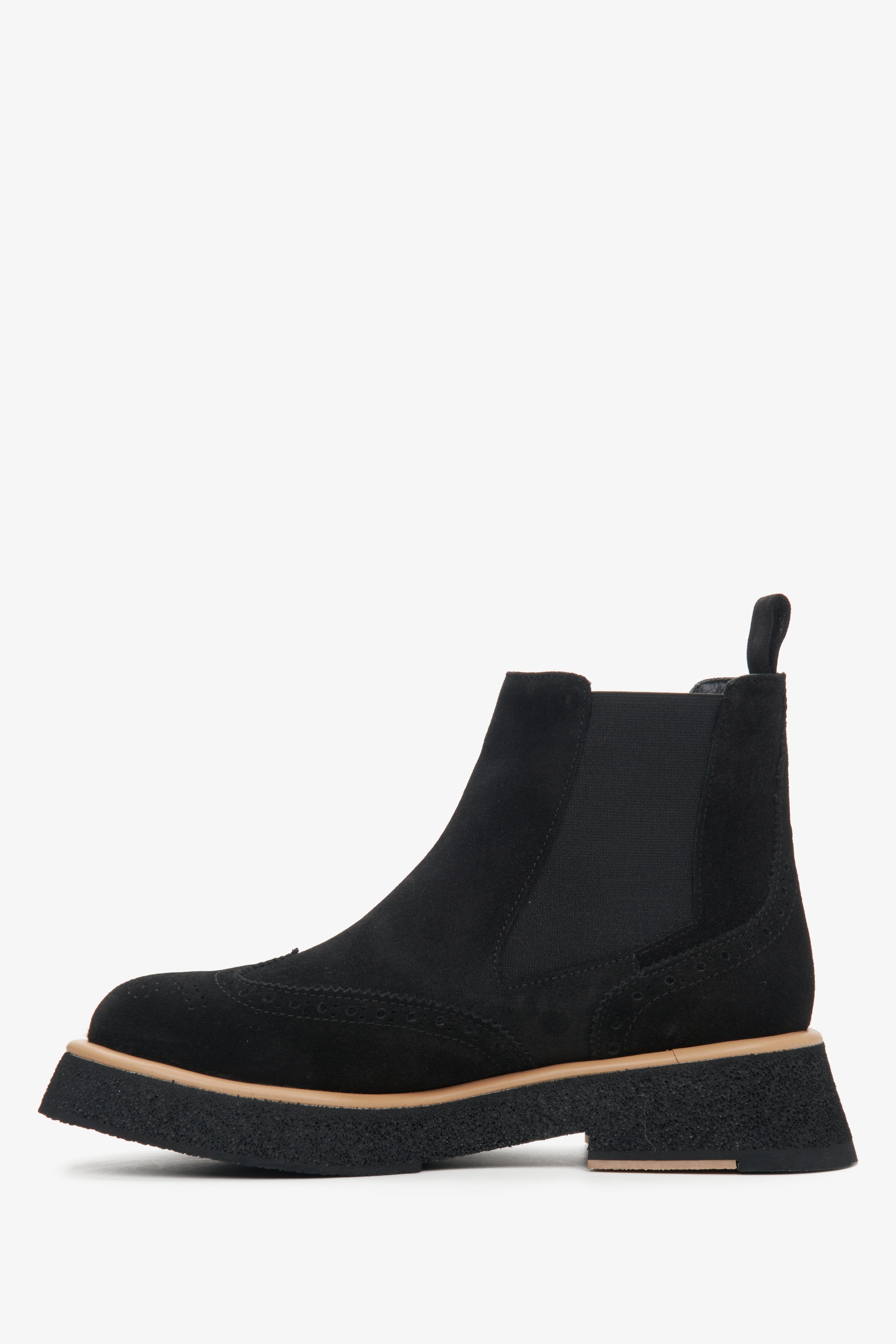 Women's black suede ankle boots by Estro - shoe profile.