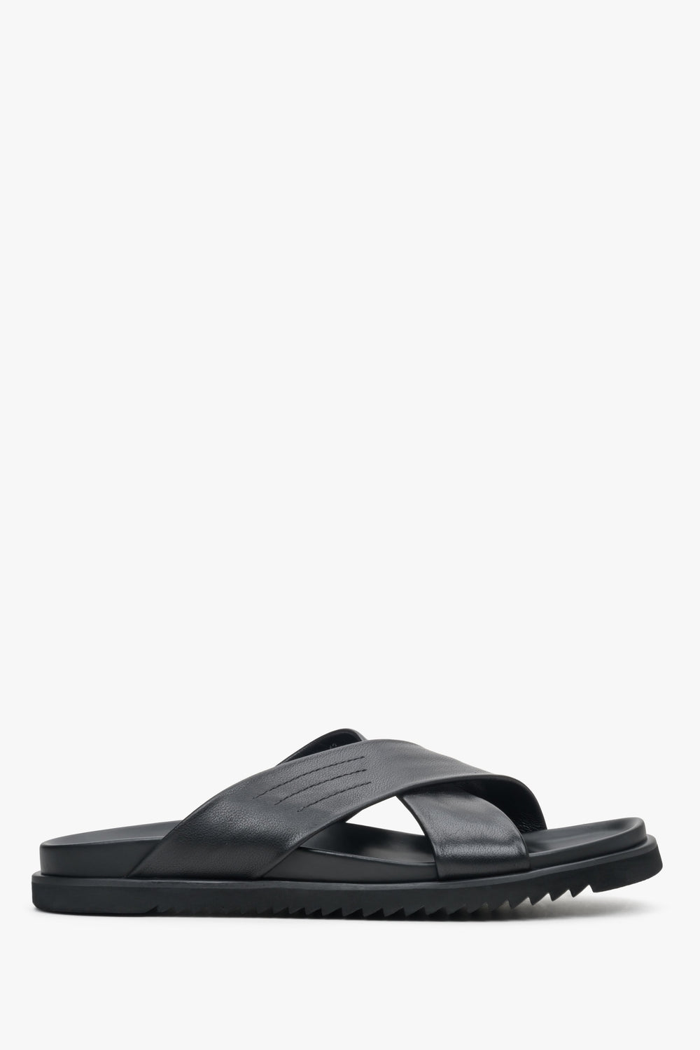 Men's Black Cross Strap Leather Sandals Estro ER00113343.