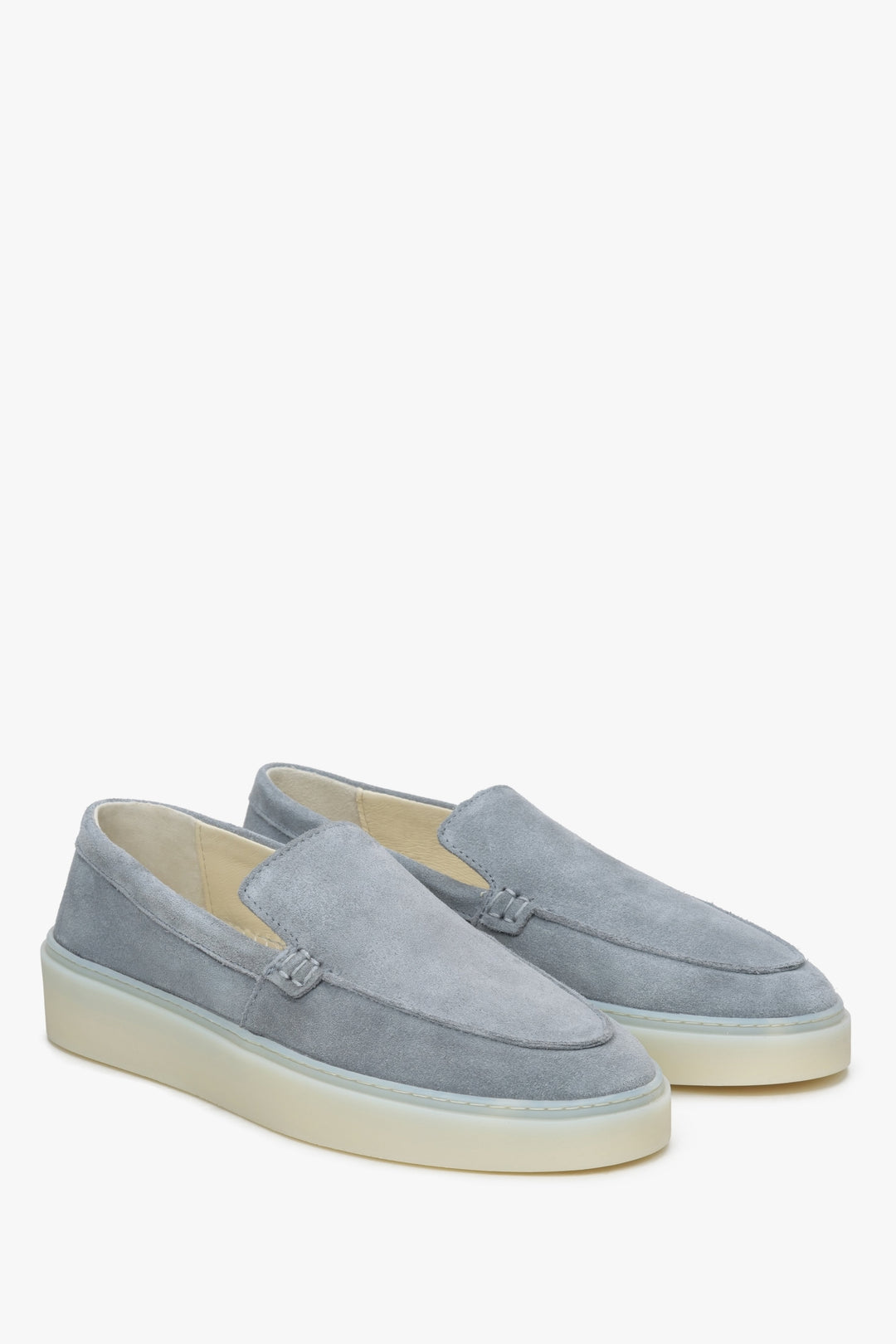 Women's grey velour loafers.