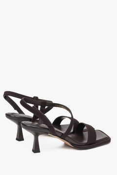 Unique dark brown Estro women's sandals, distinguished by the combination of genuine leather and textiles.