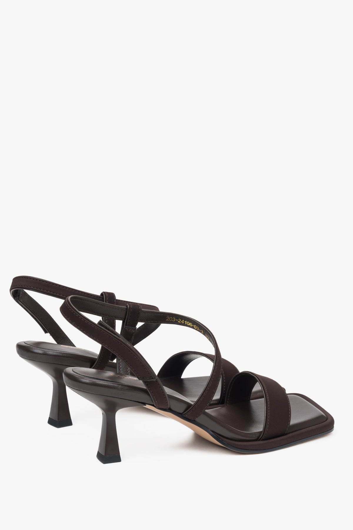 Unique dark brown Estro women's sandals, distinguished by the combination of genuine leather and textiles.
