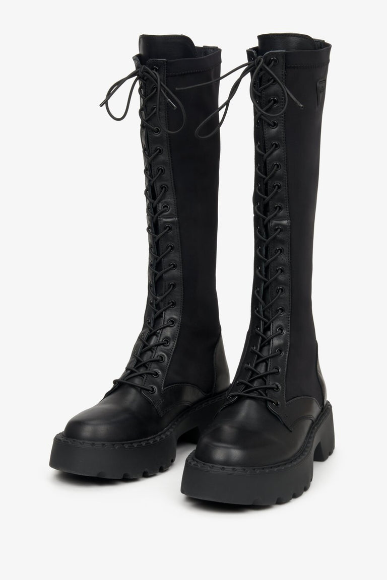 Women's Black Lace-Up Boots with Elastic Upper Estro ER00111836