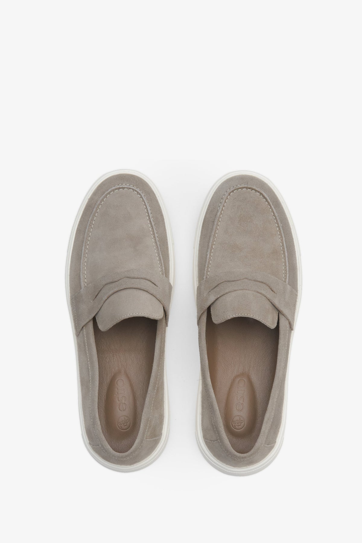 Men's suede beige loafers Estro - presentation form above.