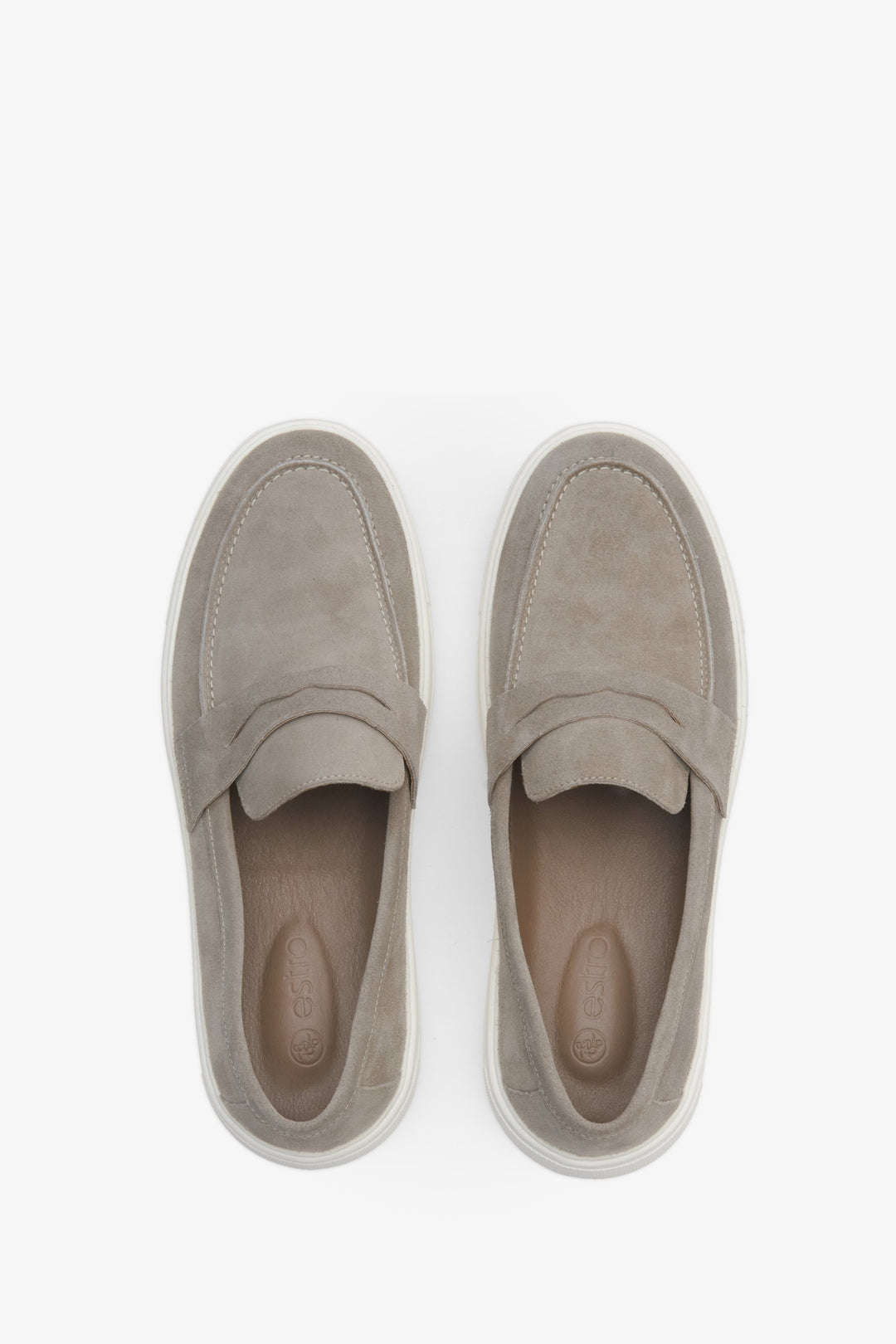 Men's suede beige loafers Estro - presentation form above.