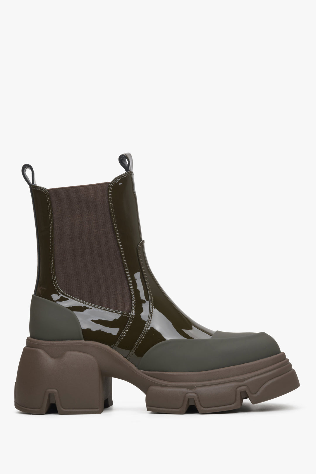 Women's Dark Green Chelsea Boots made of Patent Genuine Leather Estro ER00114452.