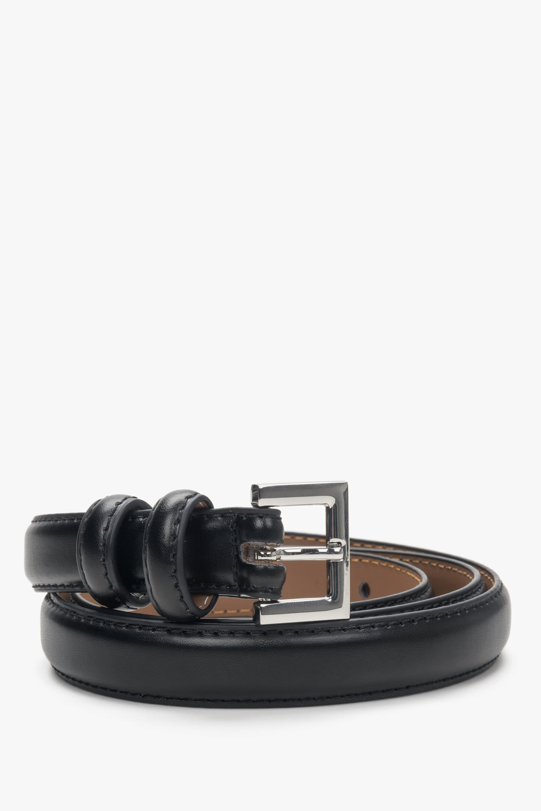 Black Women's Leather Belt with Silver Buckle Estro ER00113201.