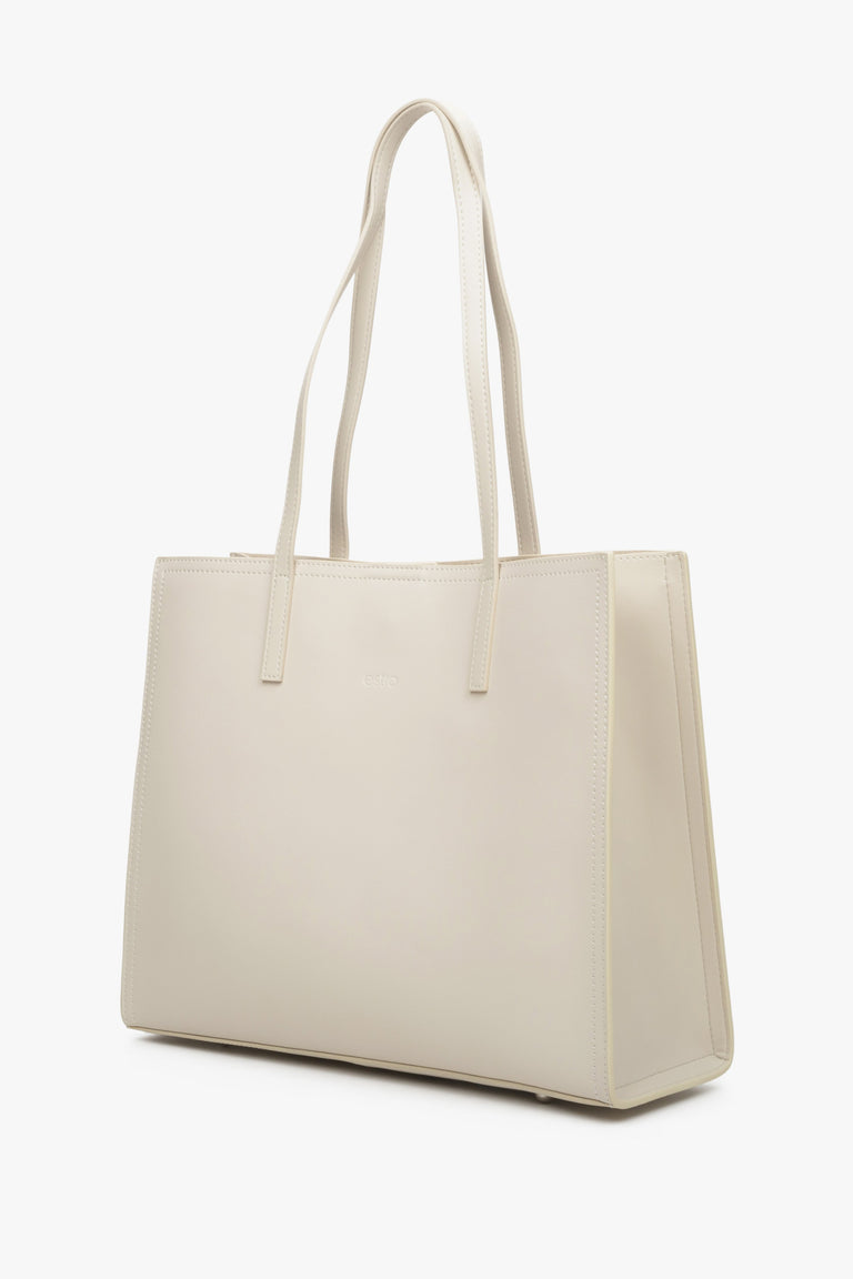 Women's Light Beige Shopper Bag made of Genuine Leather Estro ER00113772