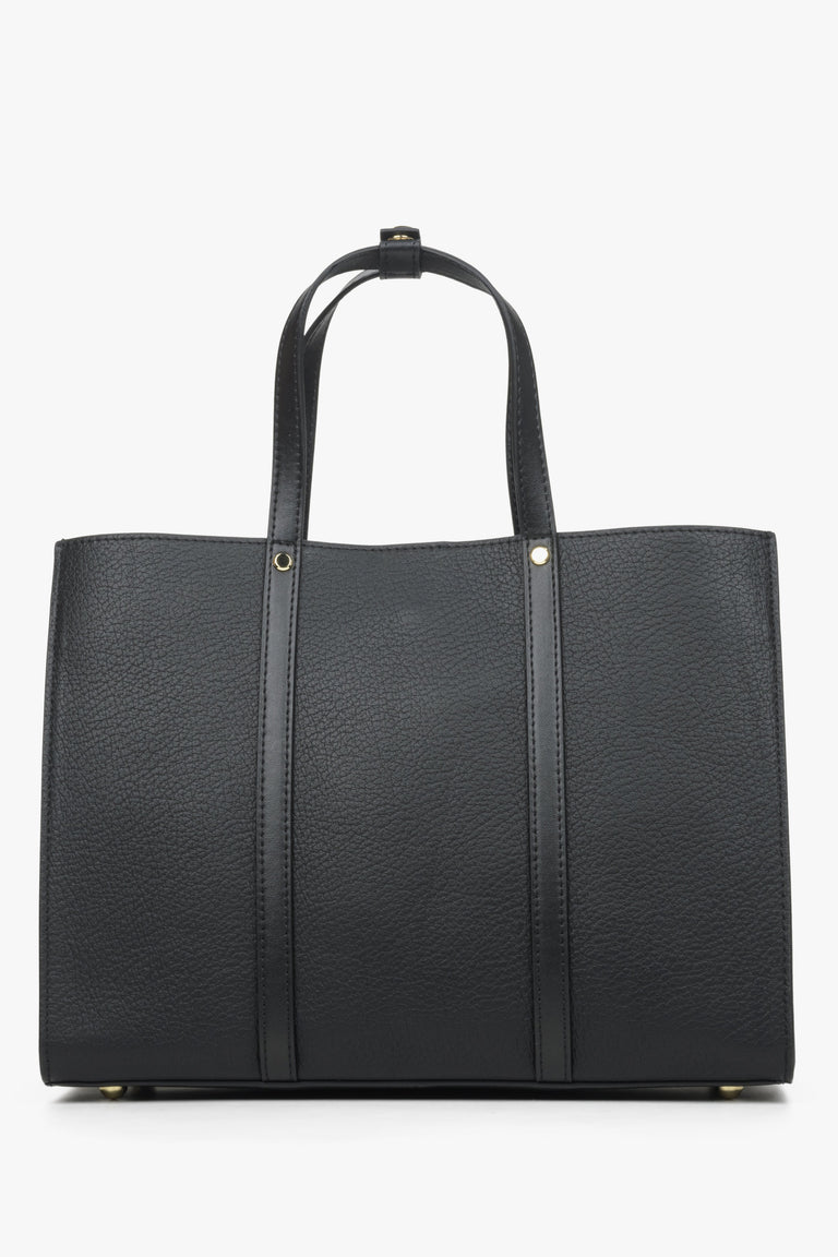 Women's Black Shopper Bag made of Genuine Leather Estro ER00114410.