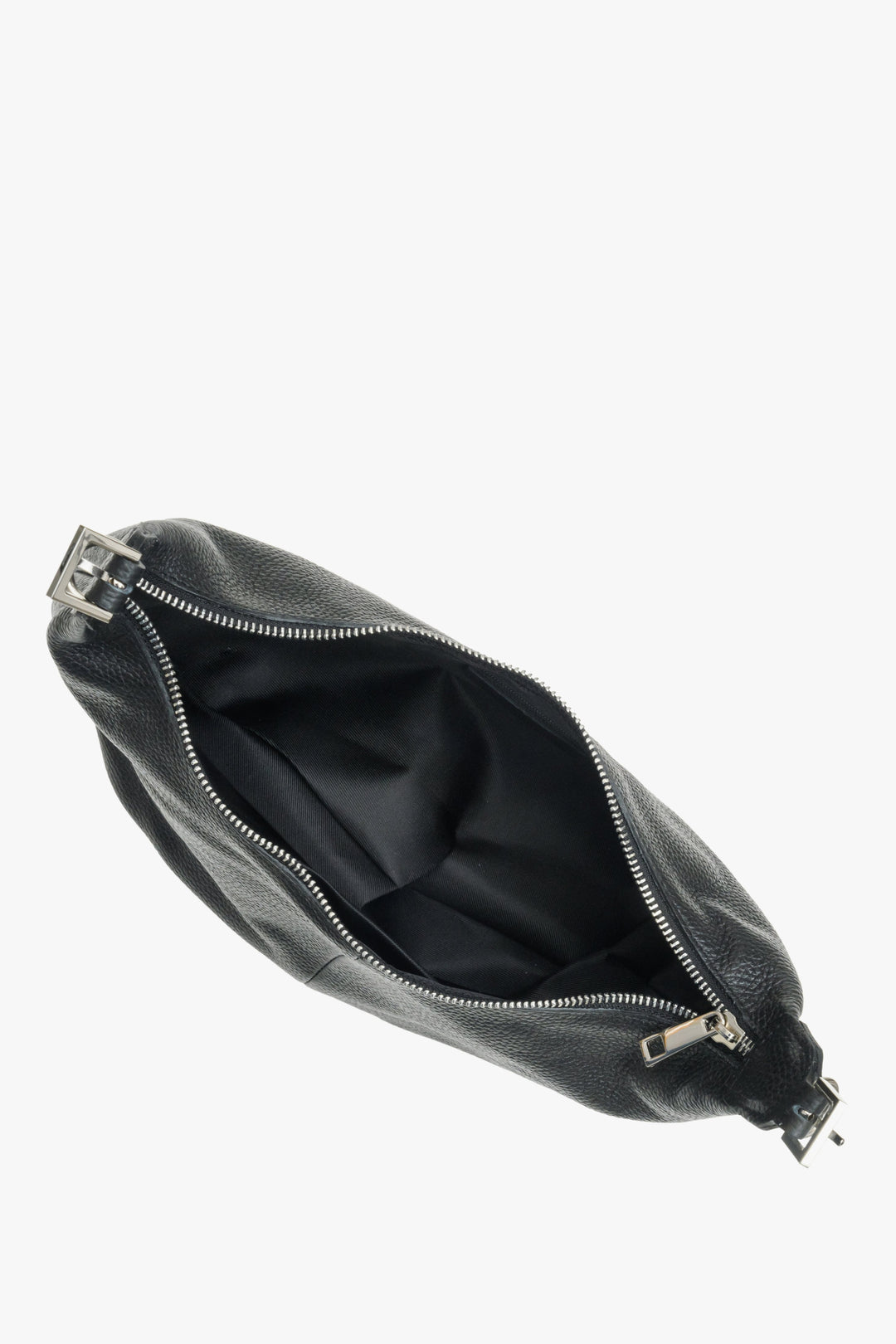 Women's black leather baguette bag by Estro.