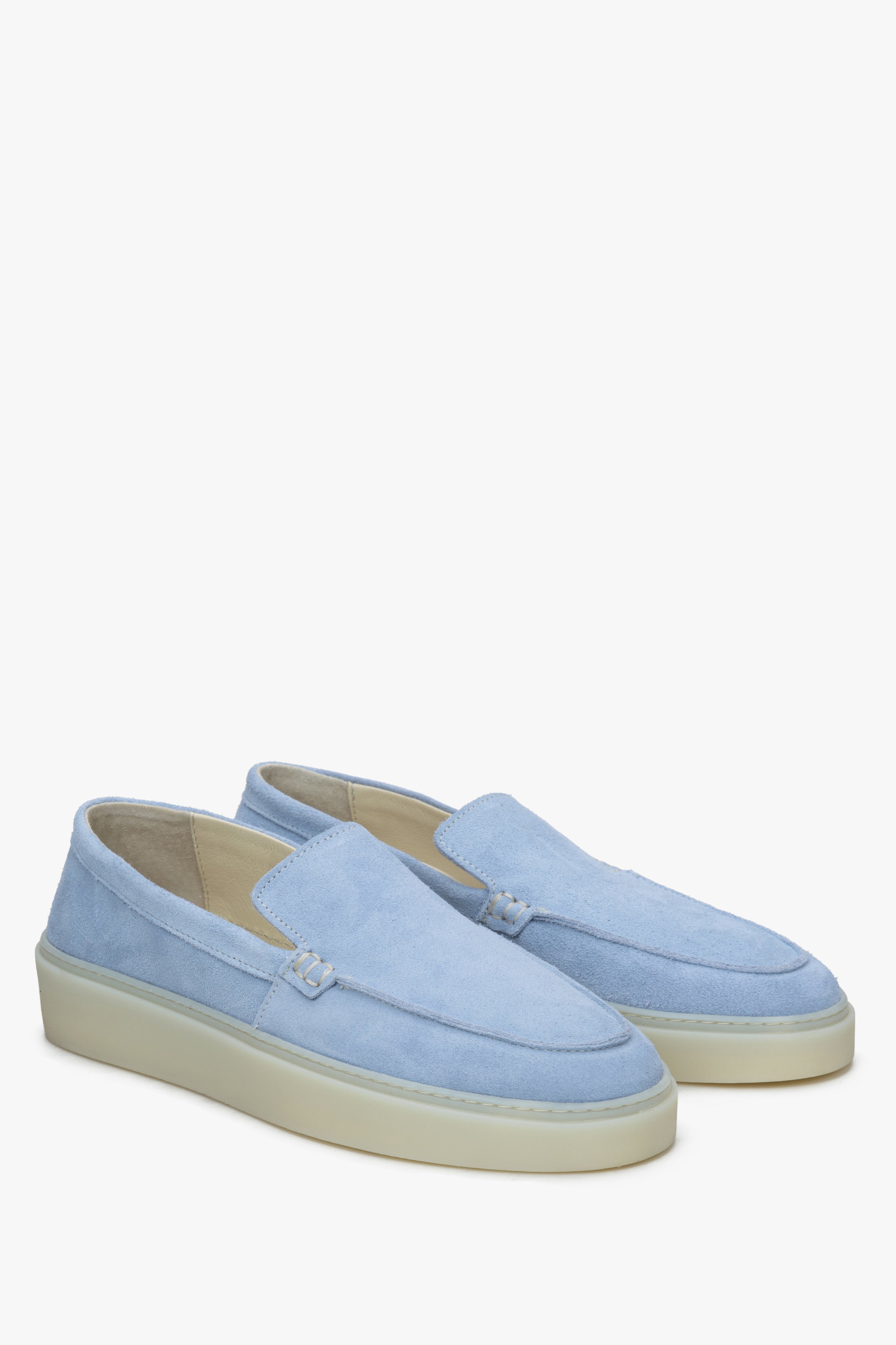 Women's blue velour loafers.