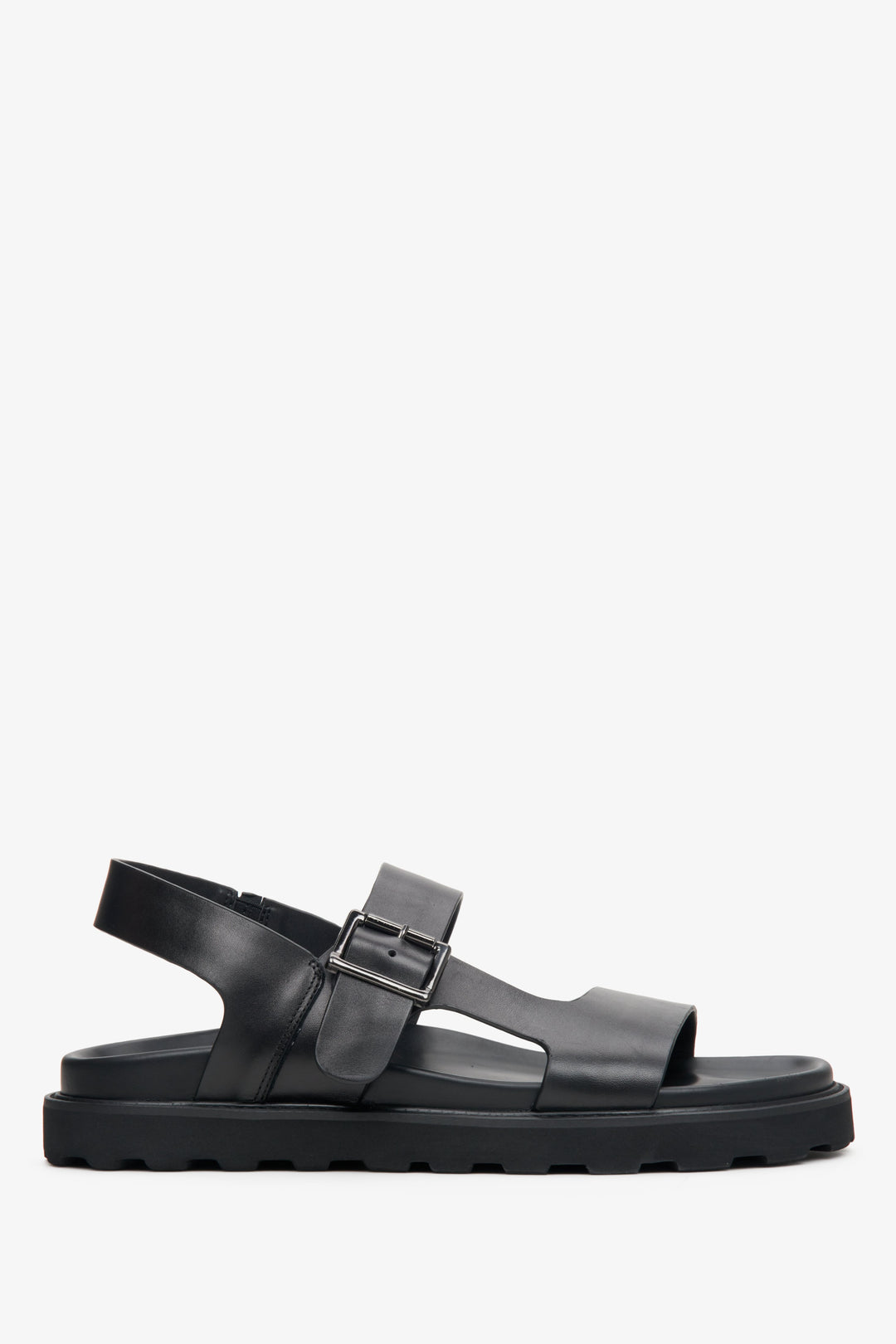 Men's Black Leather Sandals with Buckle Estro ER00113324
