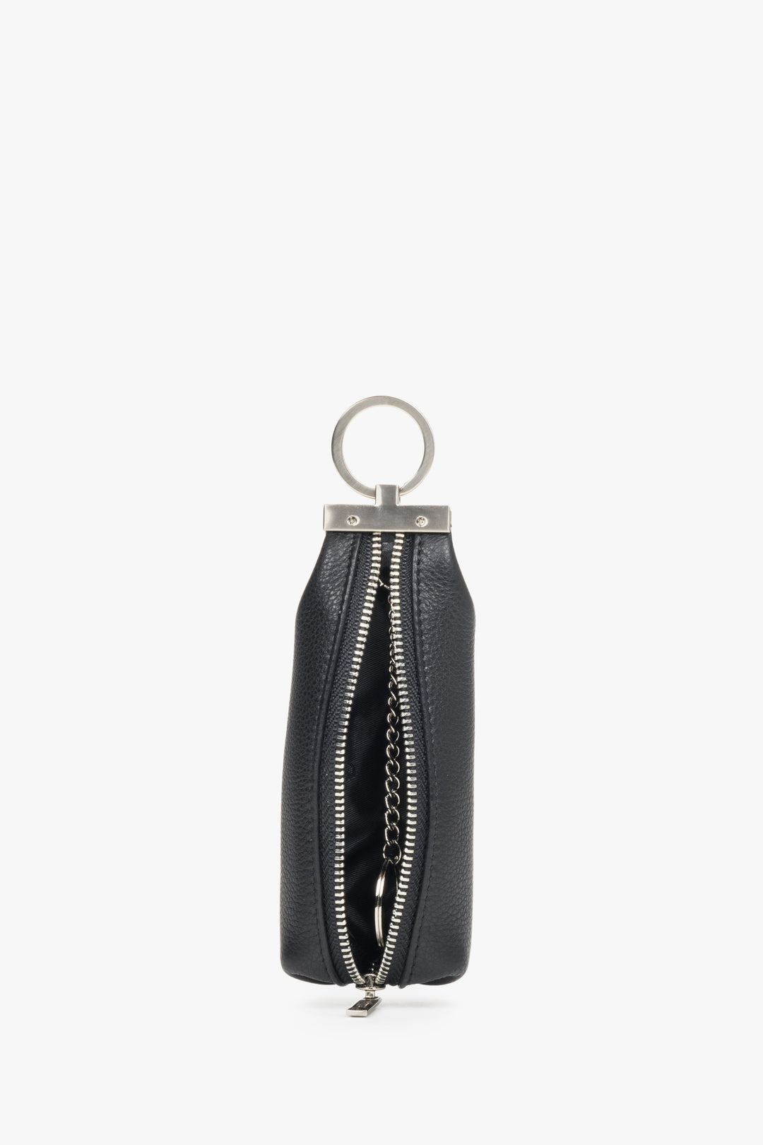 Estro black leather keychain - close-up on the interior.