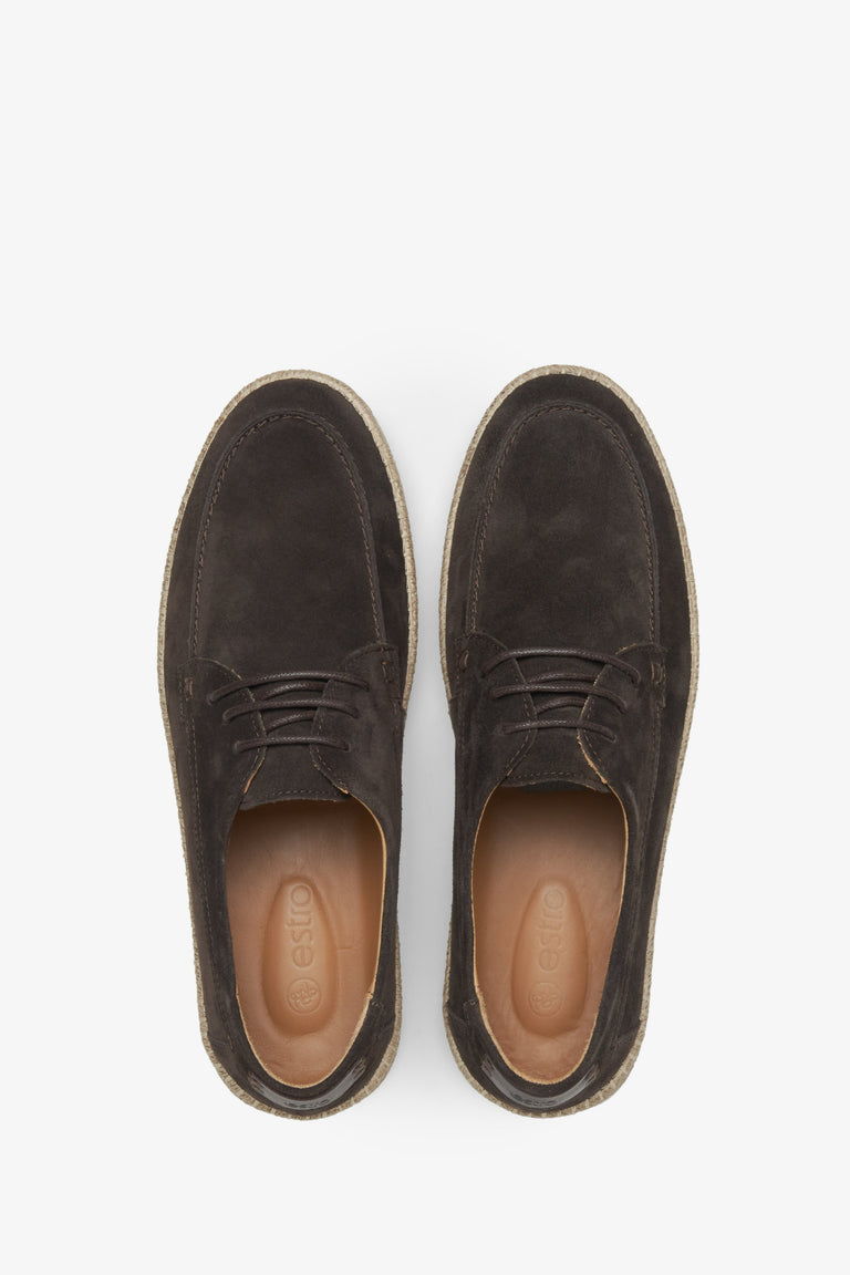 Estro dark brown lace-up men's moccasins - top view presentation of the model.