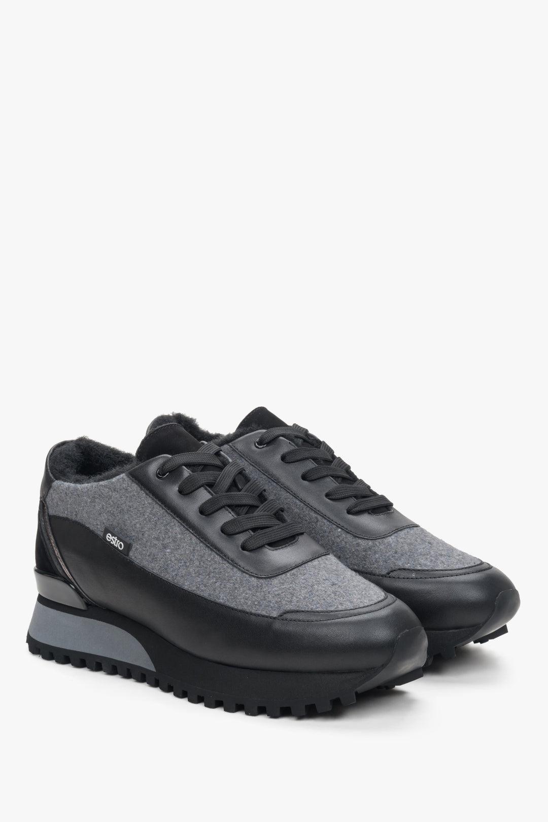 Women's black and grey winter sneakers made of combined materials by Estro.