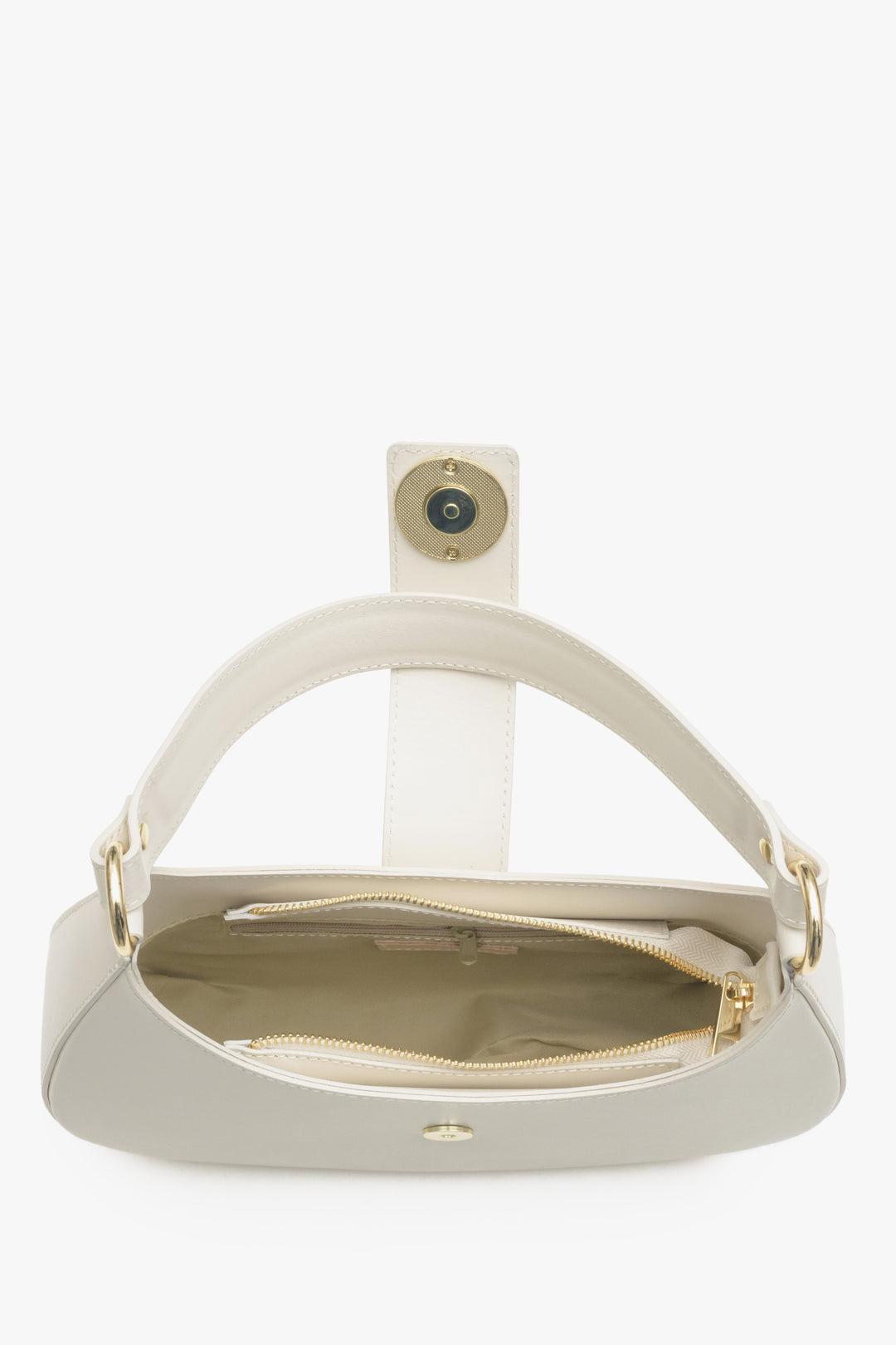 Estro women's milky-beige baguette-style handbag made of Italian genuine leather.