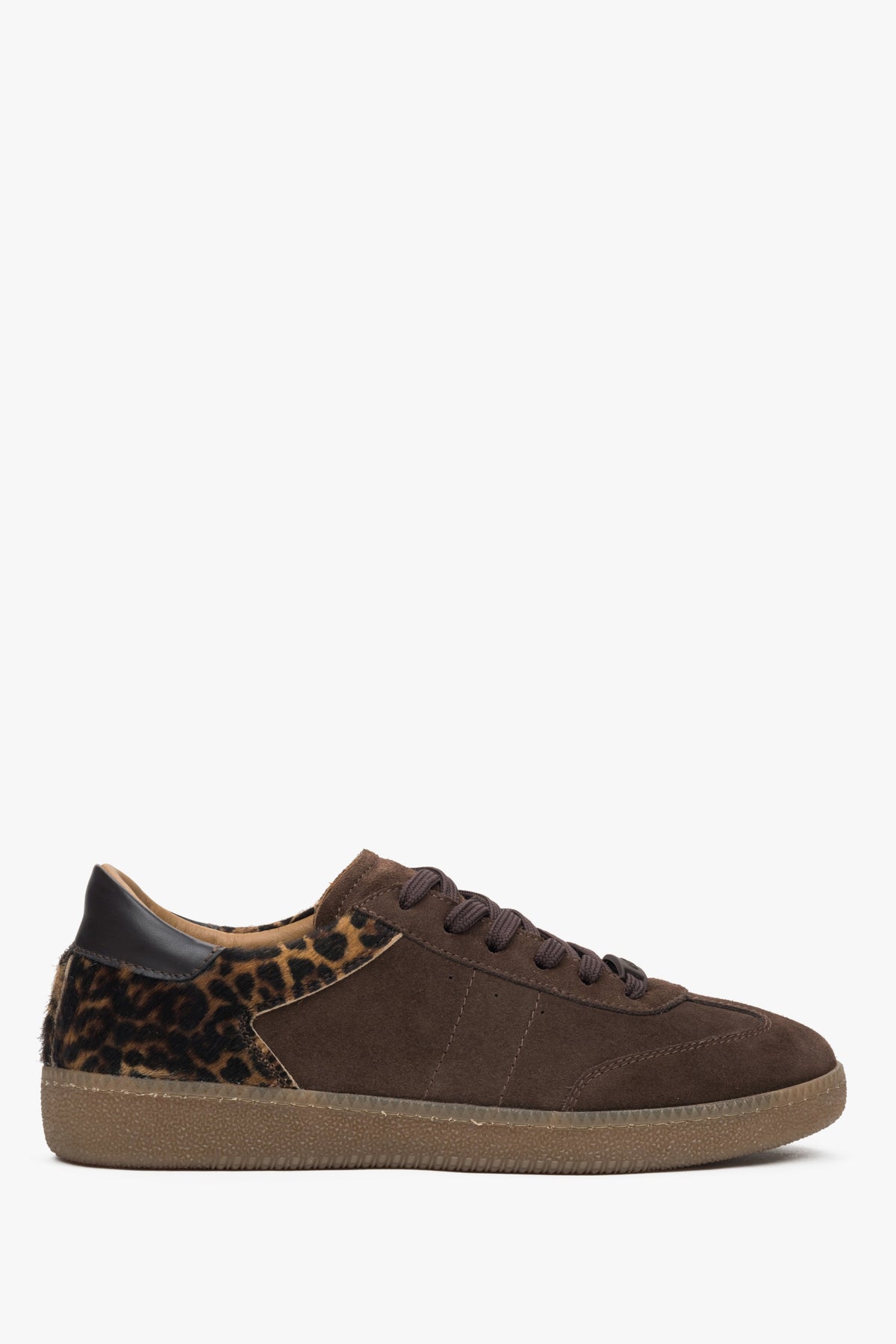 Women's Dark Brown Animal Print Sneakers made of Italian Genuine Velour Estro ER00117298.