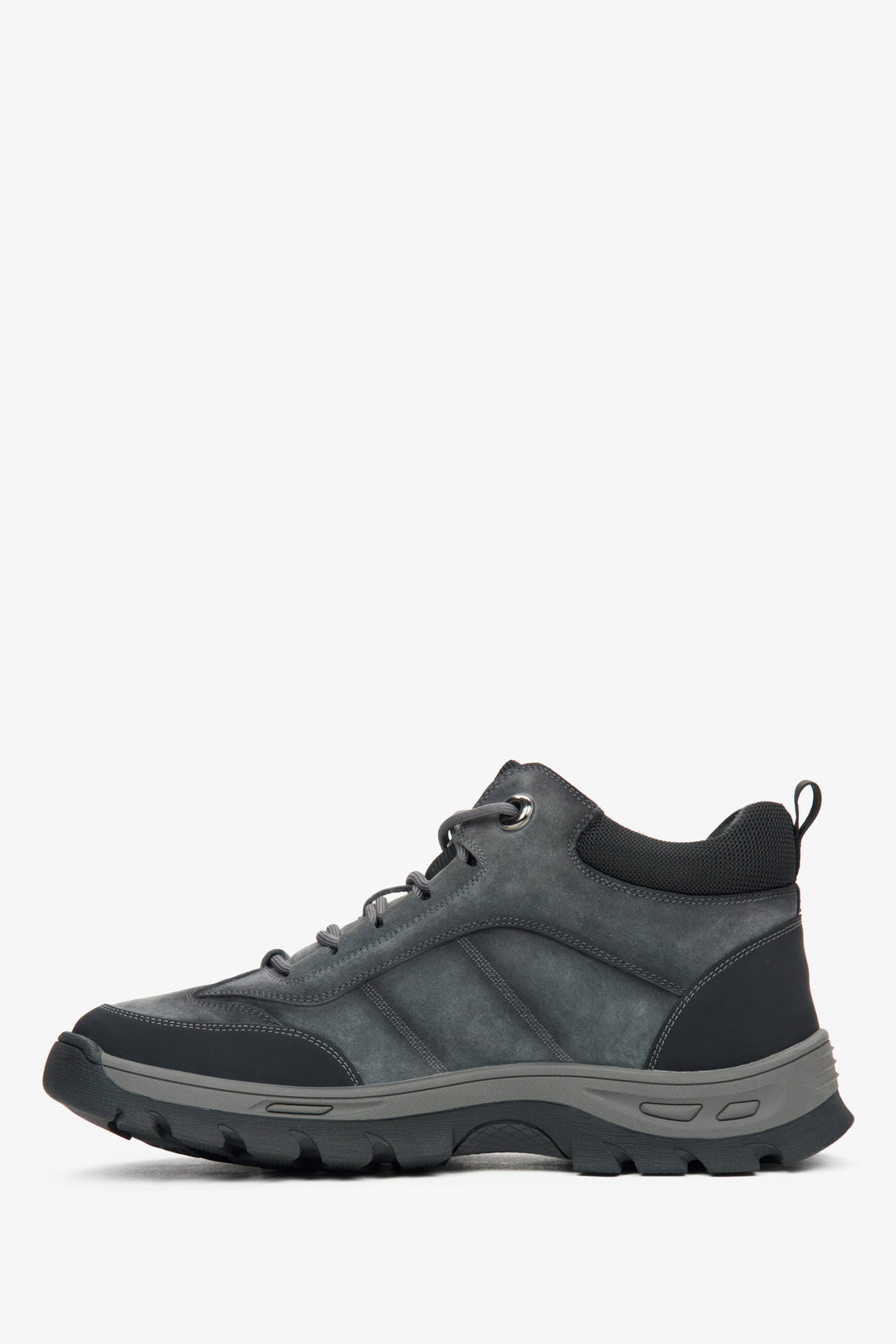 Men's dark grey high-top sneakers made of genuine nubuck - side profile of the shoe.