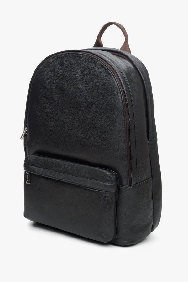 Men's Dark Brown Backpack made of Genuine Leather with Wide Shoulder Straps Estro ER00110950.