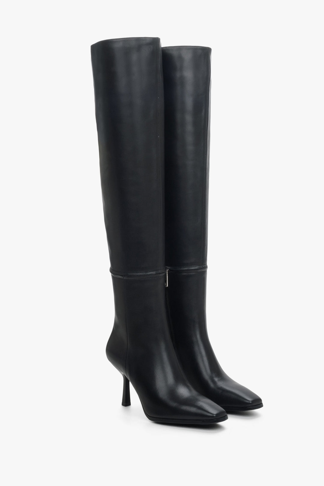 Women's black high boots with a stretchy shaft and high heel by Estro.