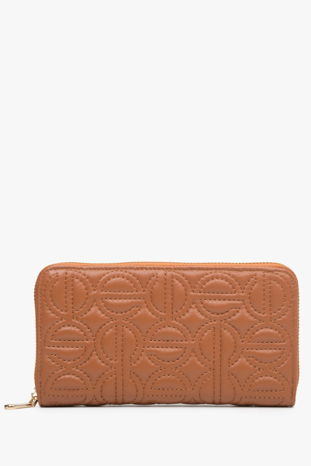 Brown leather women's continental wallet with embossed Estro brand logo.