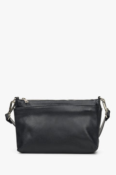 Leather, black Estro women's crossbody bag with a zipper.