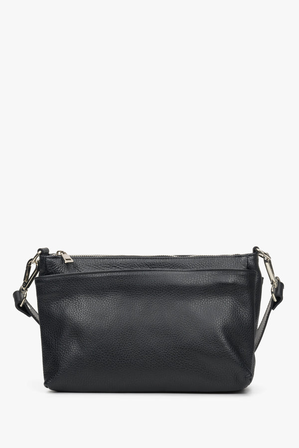 Leather, black Estro women's crossbody bag with a zipper.