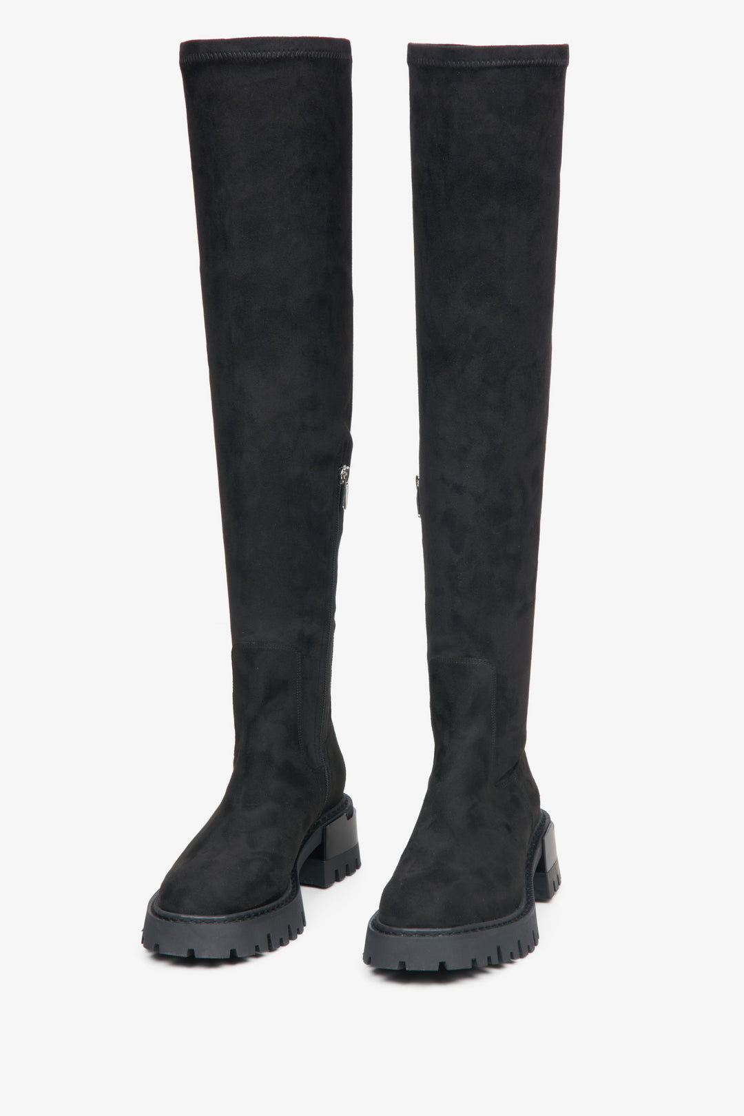 Black velour high-knee women's boots by Estro.