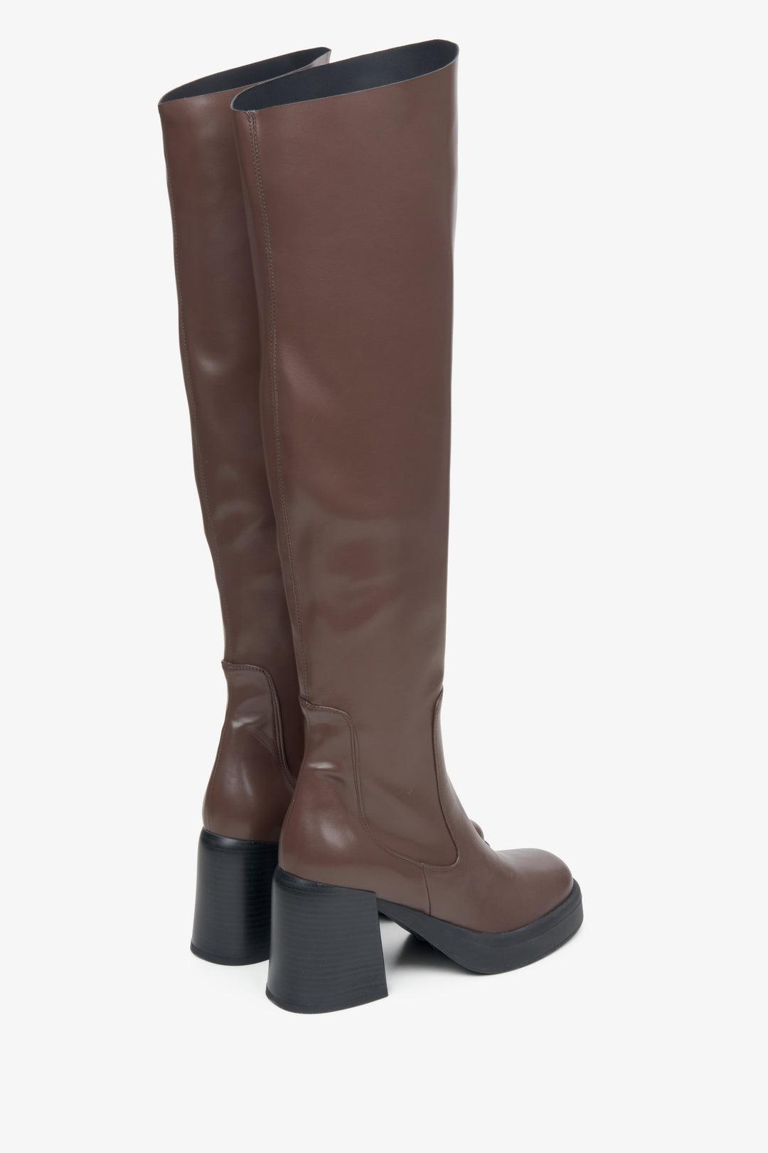 Women's dark brown leather knee-high boots Estro - shoeline.
