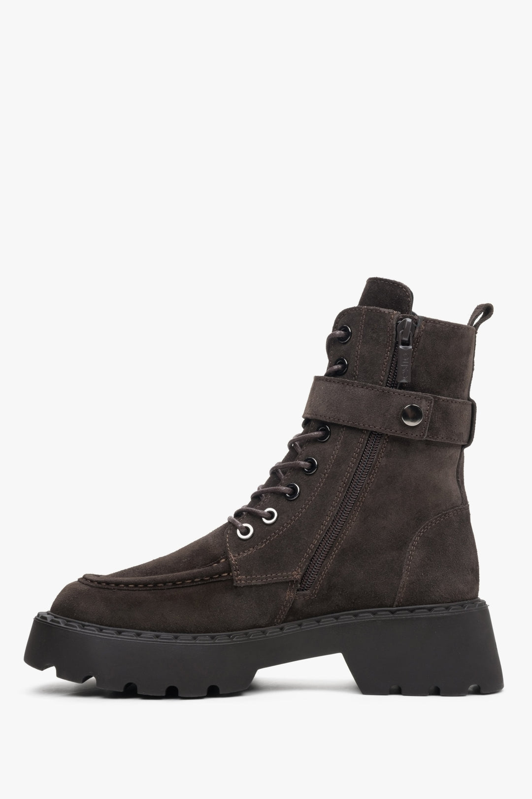 Women's high dark brown velour boots by Estro - shoe profile.