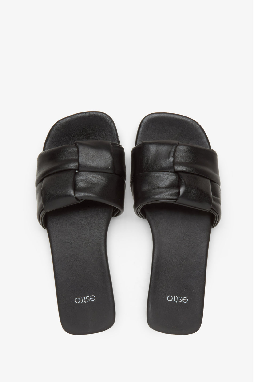 Slide Sandals for Women in Black Patch Leather by Estro