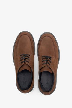 Men's dark brown nubuck loafers by Estro - top view presentation of the model.