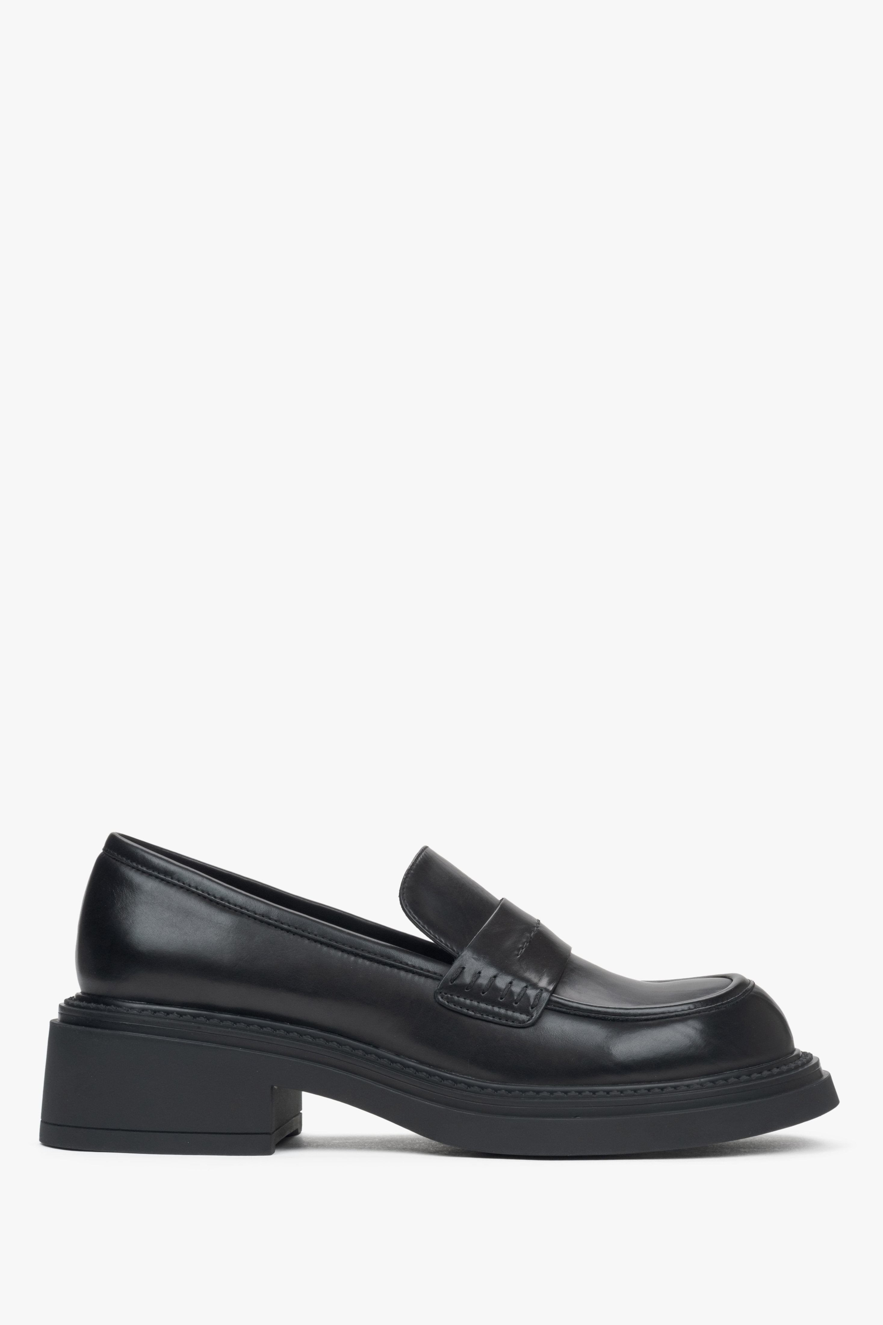 Women's Black Penny Loafers with a Square Heel Estro ER00115903.