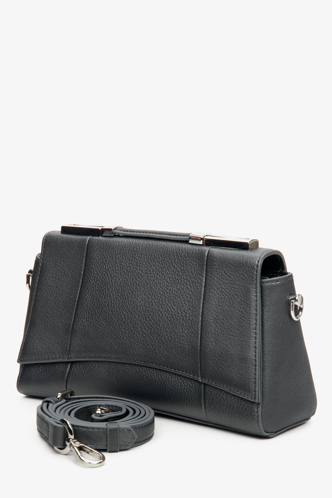 Women's dark grey shoulder bag with an adjustable strap.