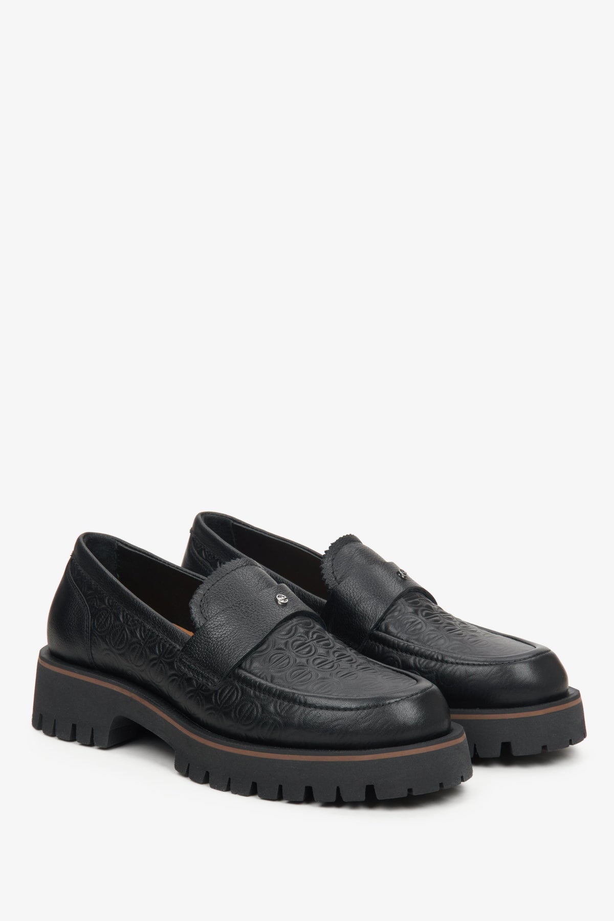 Women's black leather loafers by Estro.