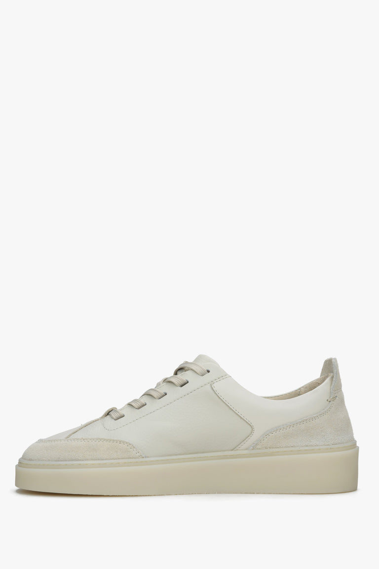 Women's leather-velour sneakers on a flexible sole in beige - shoe profile.