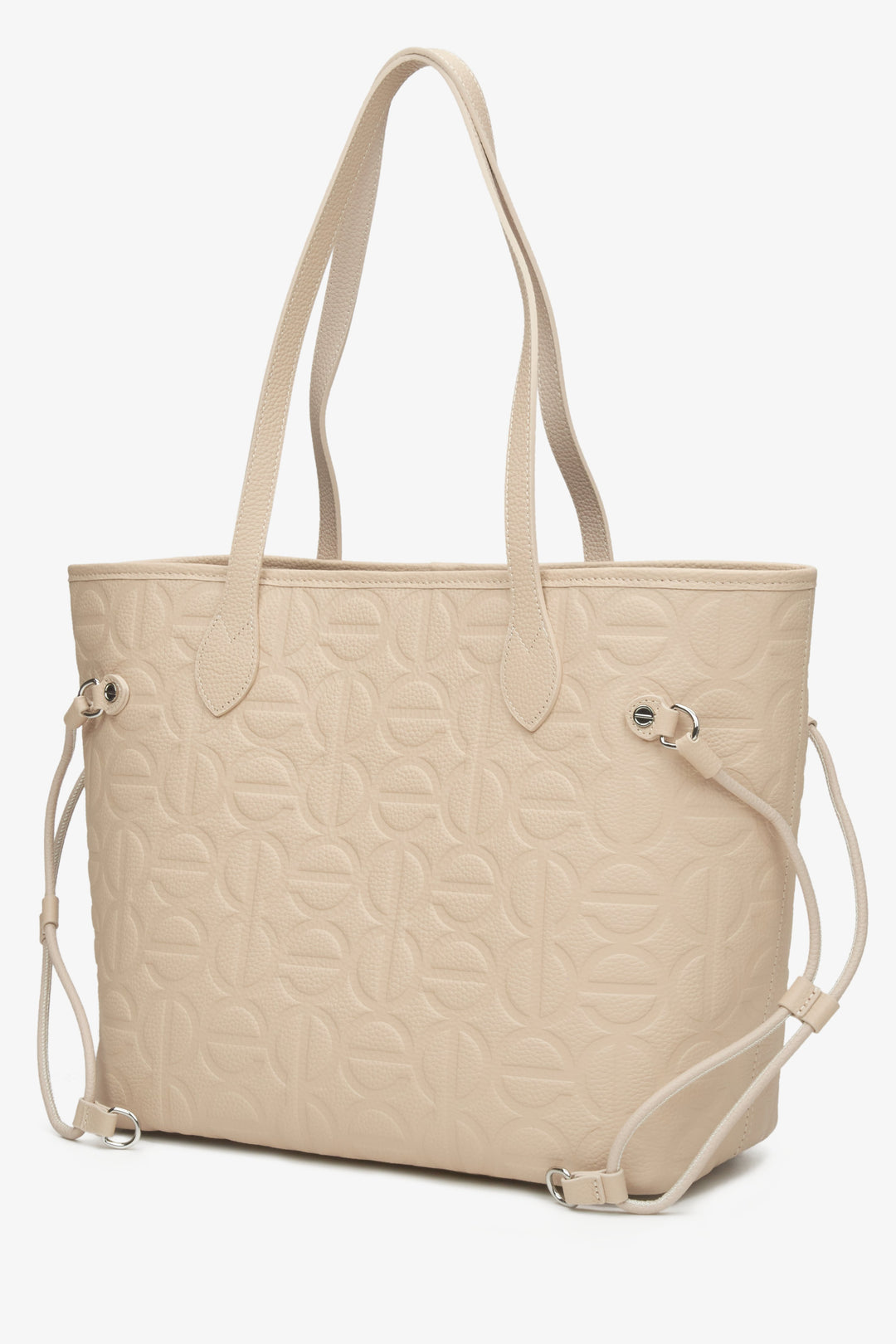 Women's beige leather shopper bag - perfect for spring.