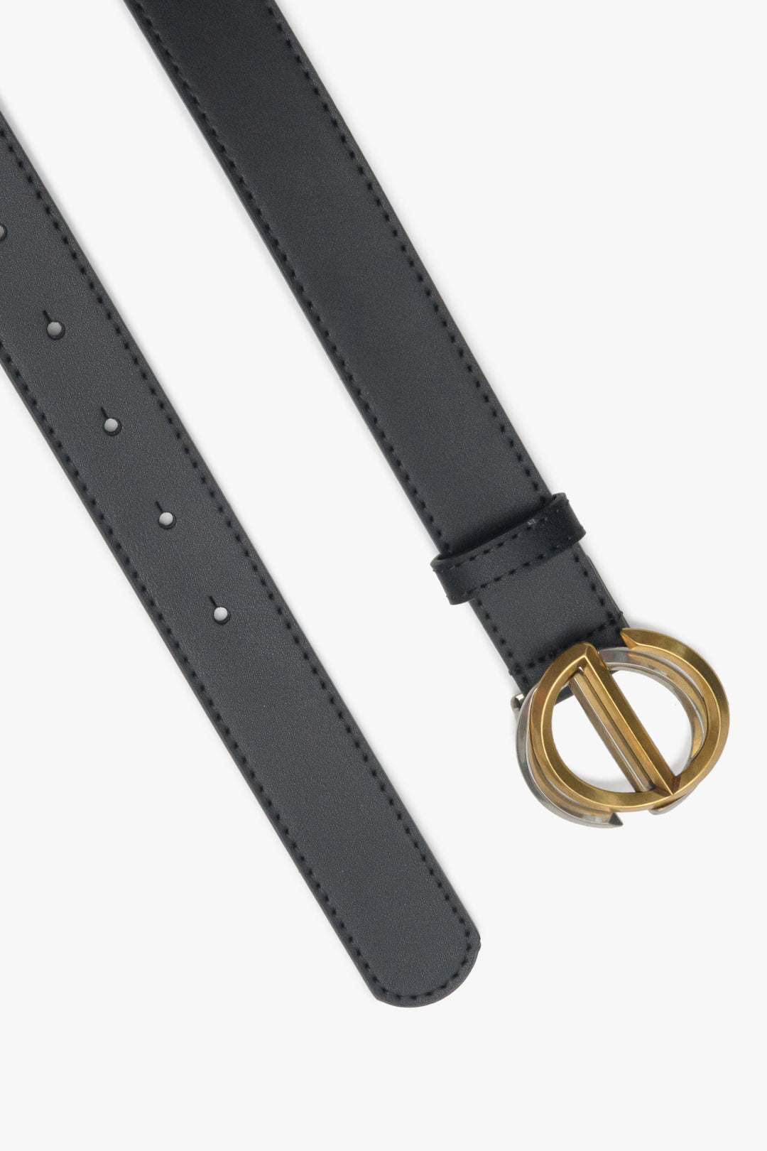 Black Women's Leather Belt with Gold Buckle Estro ER00113356.