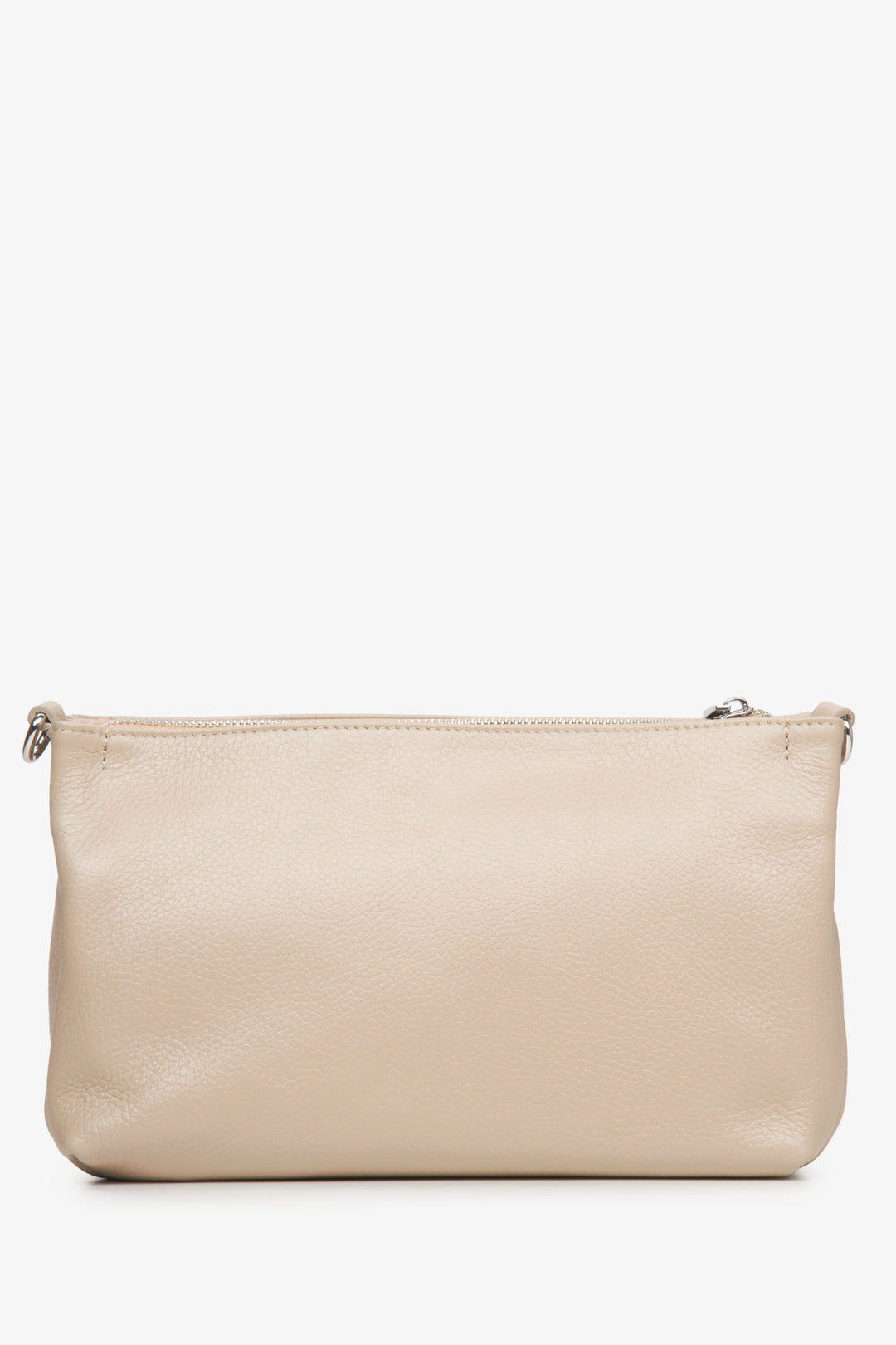 Leather, beige Estro women's crossbody bag with a zipper.