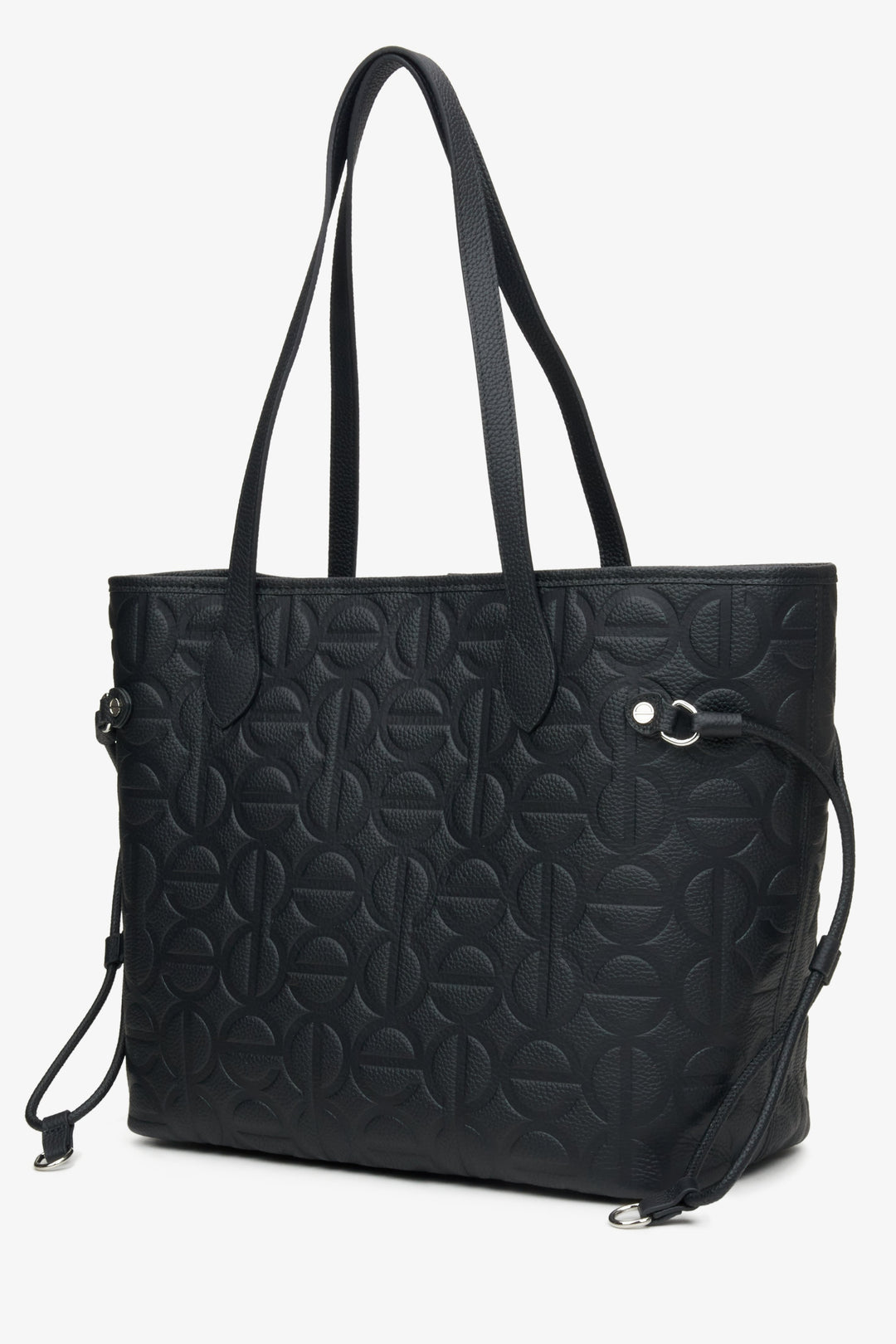 Women's black leather shopper bag - perfect for spring.