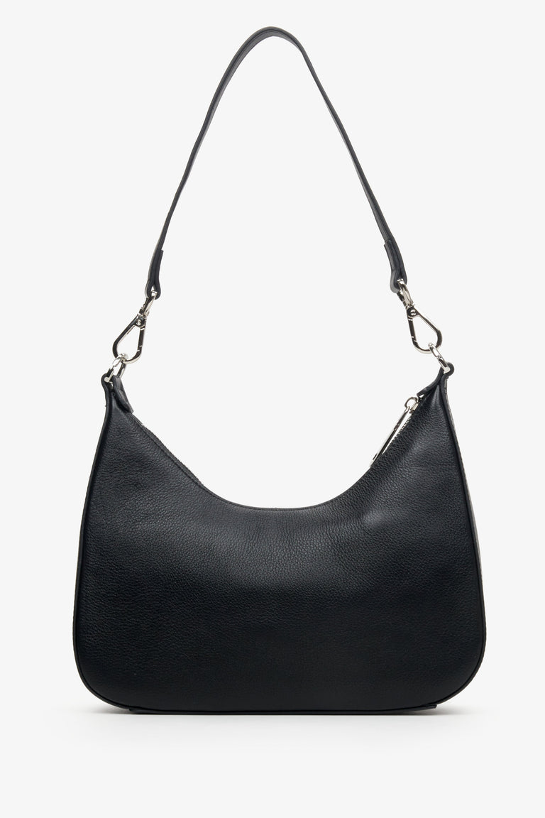 Black baguette bag made of genuine leather.