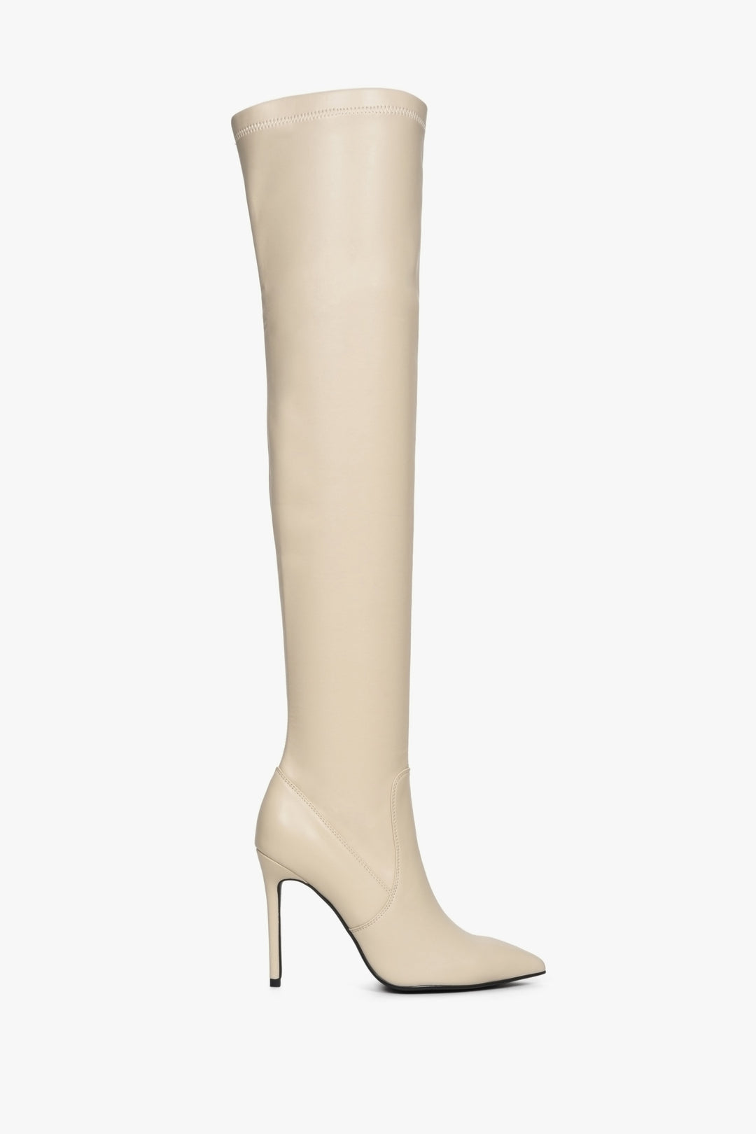 Women's beige leather boots with an elastic upper on a very high heel, Estro brand.